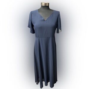 NWT Navy Blue Midi Dress Small | Flutter Sleeve V-Neck